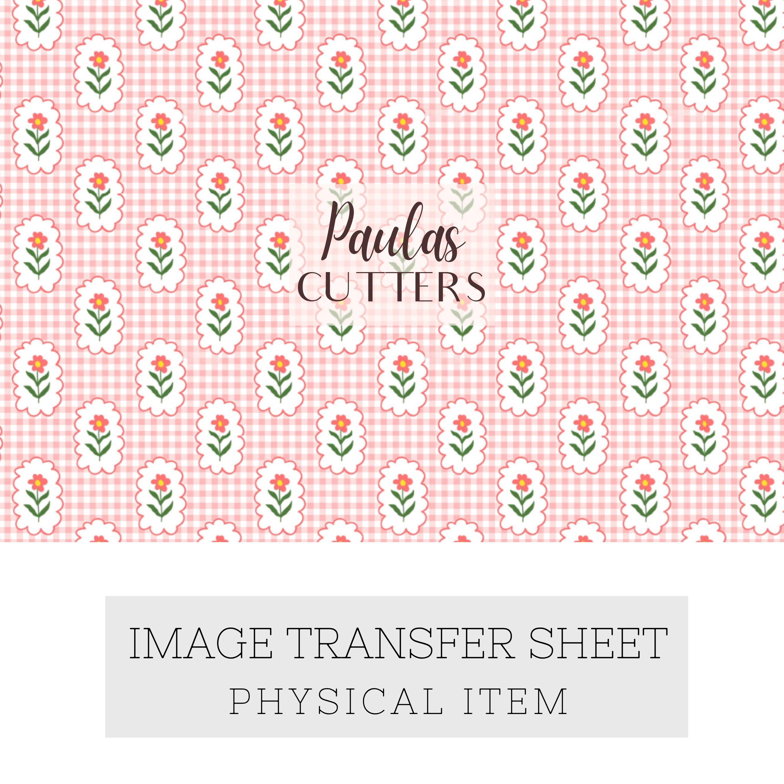 Polymer Clay Transfer Paper – Pink Gingham Floral Pattern for Earrings & Jewelry Making – TP-585