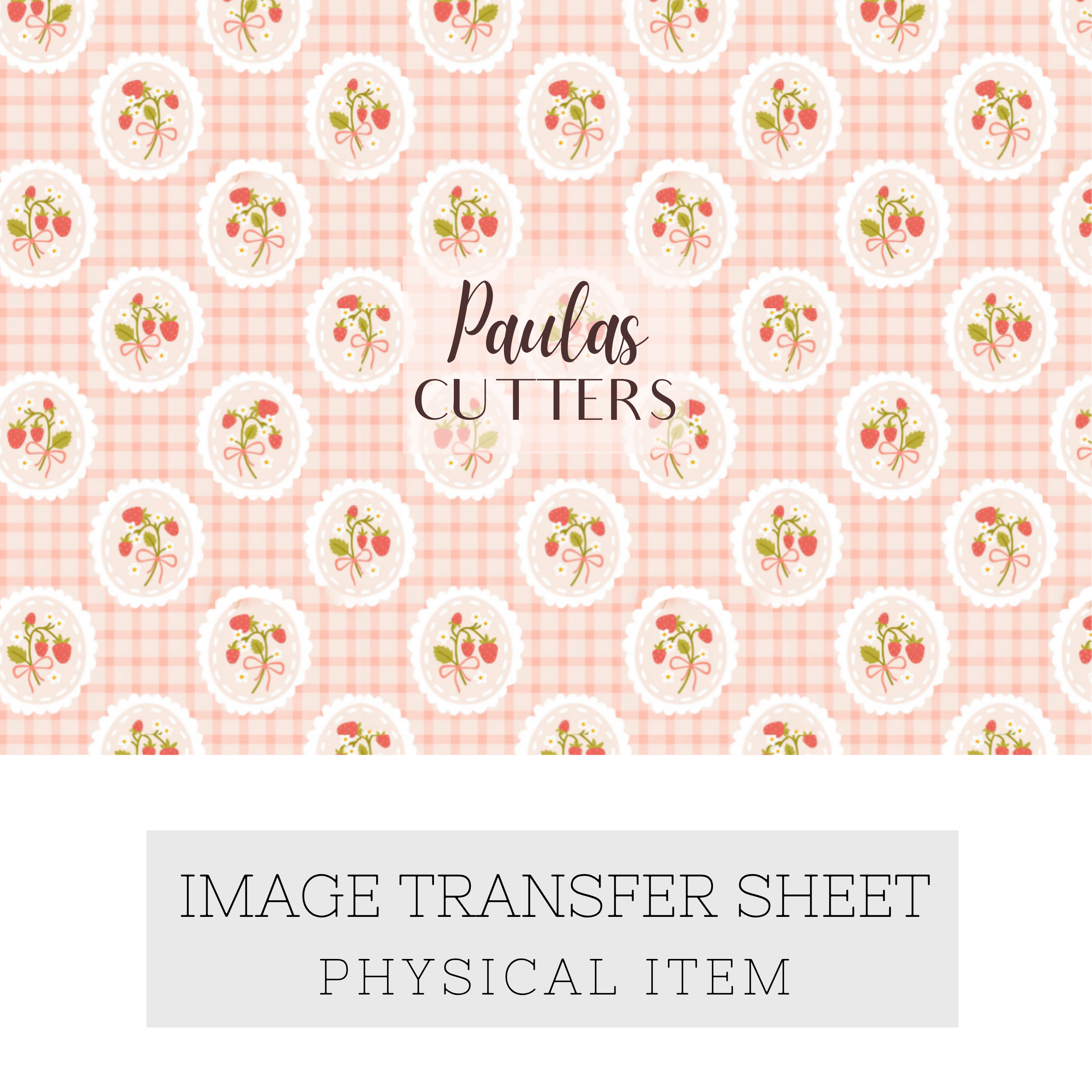 Polymer Clay Transfer Paper – Pink Gingham Strawberry Pattern for Earrings & Jewelry Making – TP-586