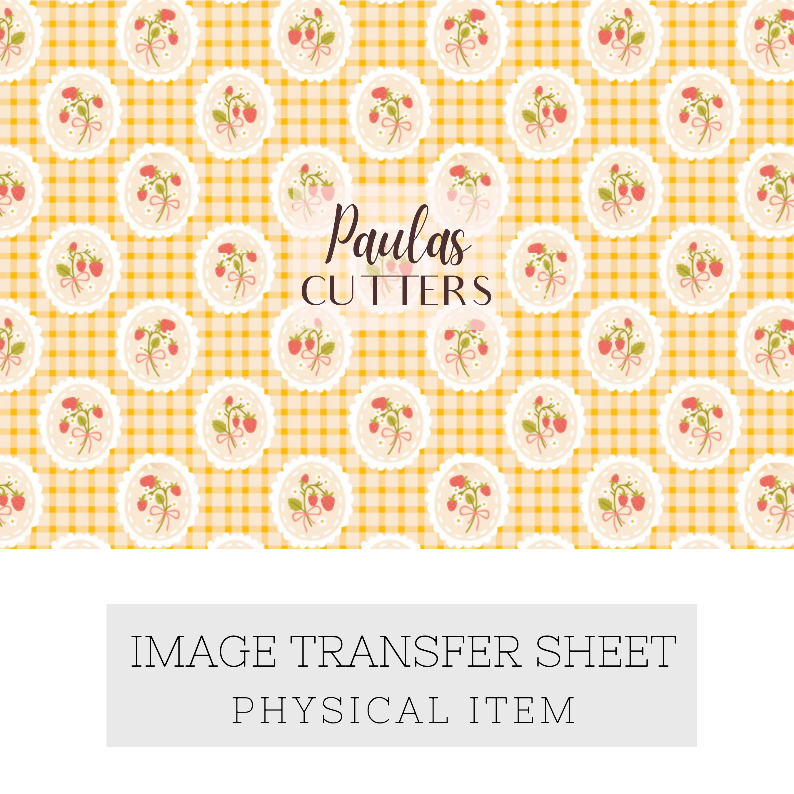 Polymer Clay Transfer Paper – Yellow Gingham Strawberry Pattern for Earrings & Jewelry Making – TP-587