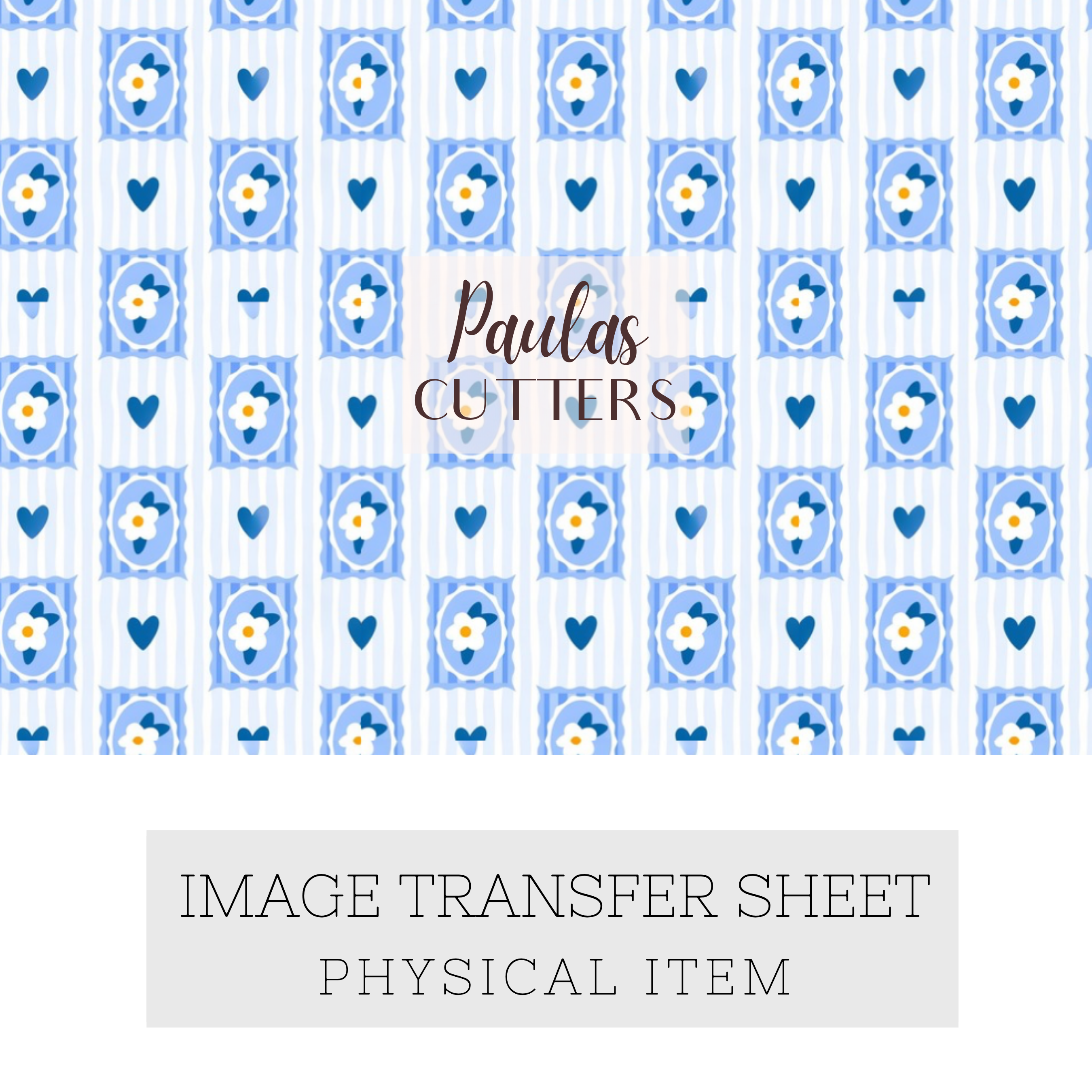 Polymer Clay Transfer Paper – Blue Daisy Heart Pattern for Earrings & Jewelry Making – TP-590