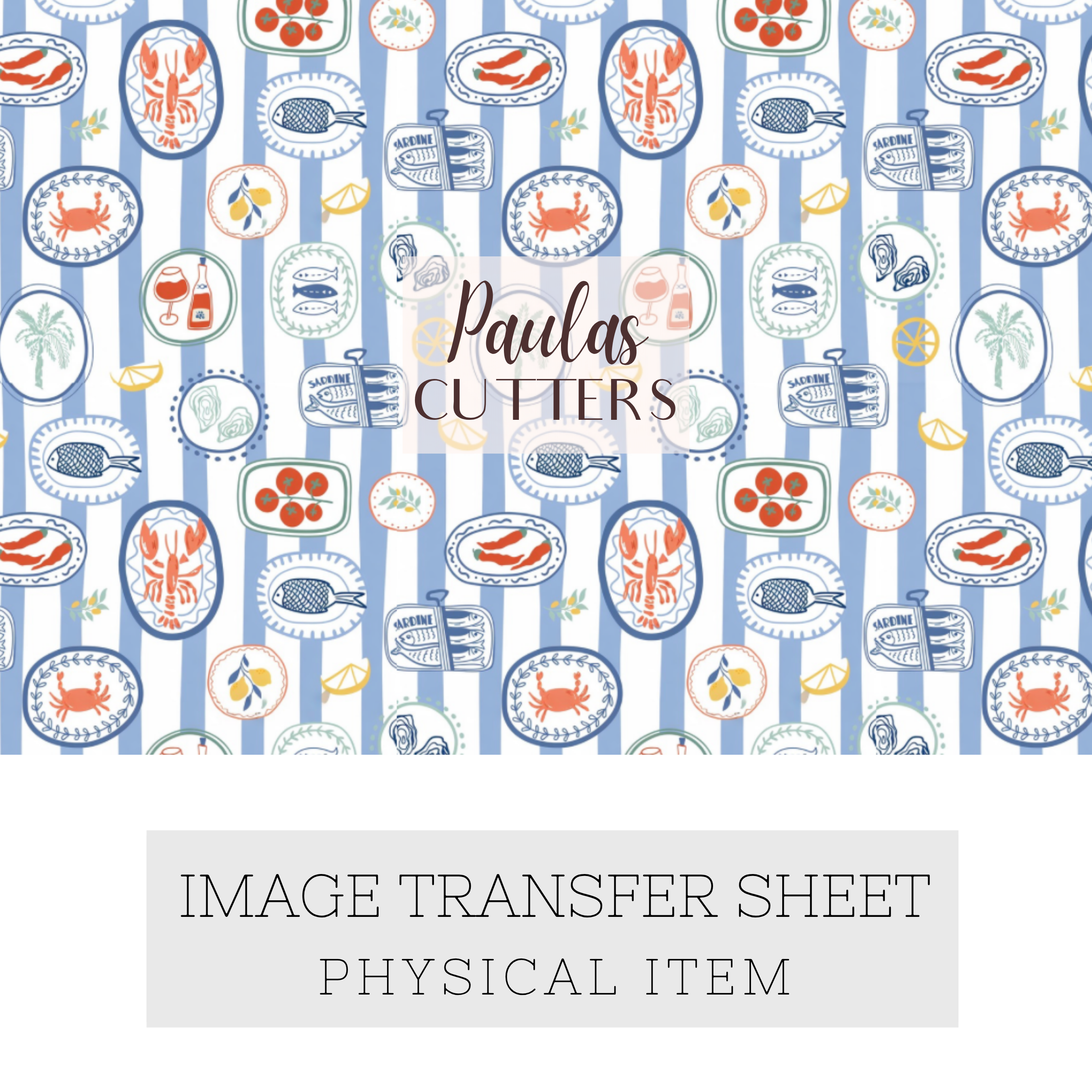 Polymer Clay Transfer Paper – Blue Seafood Plate Pattern for Earrings & Jewelry Making – TP-599