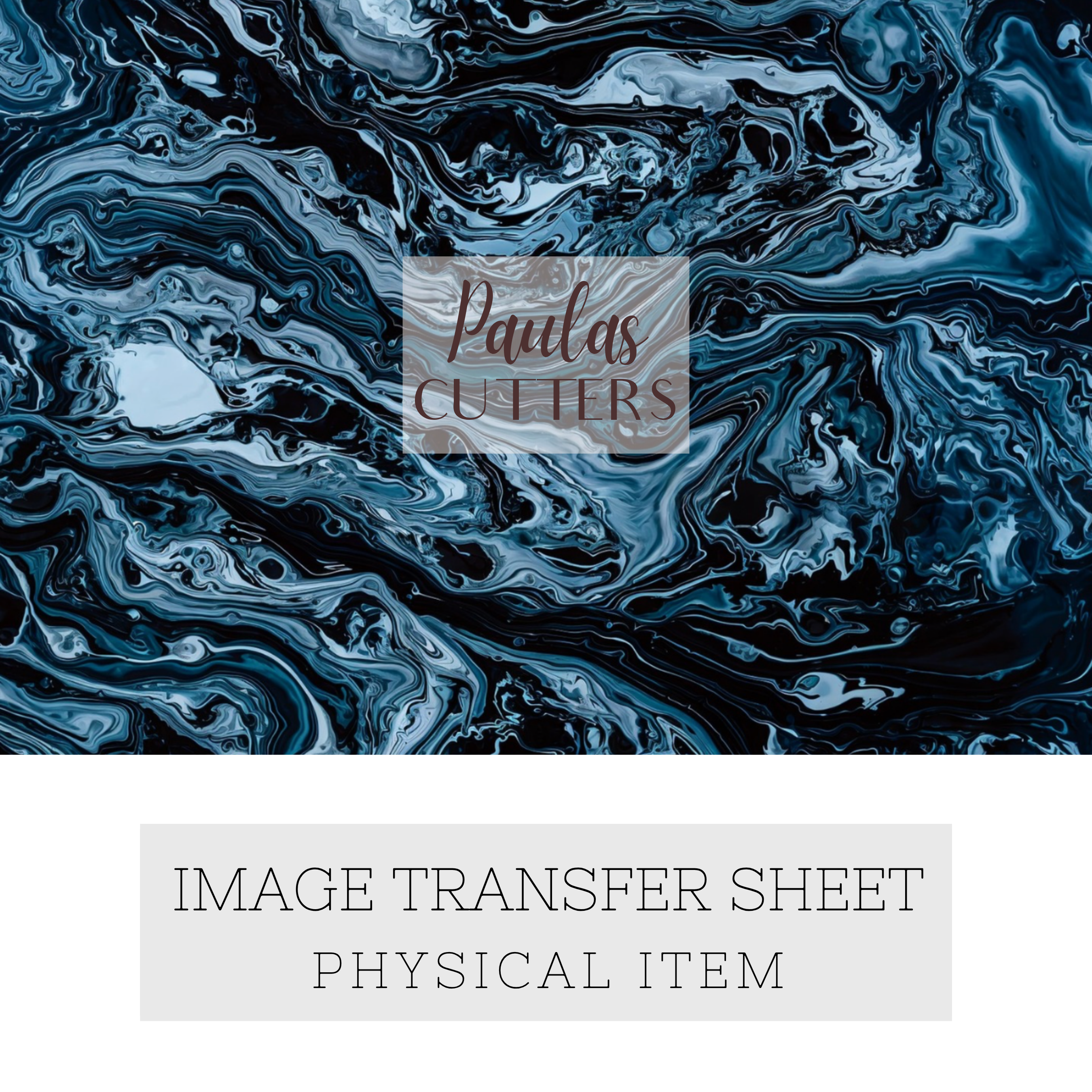 Polymer Clay Transfer Paper – Deep Blue Black Fluid Marble Swirl Design for Earrings & Jewelry Making – TP-478