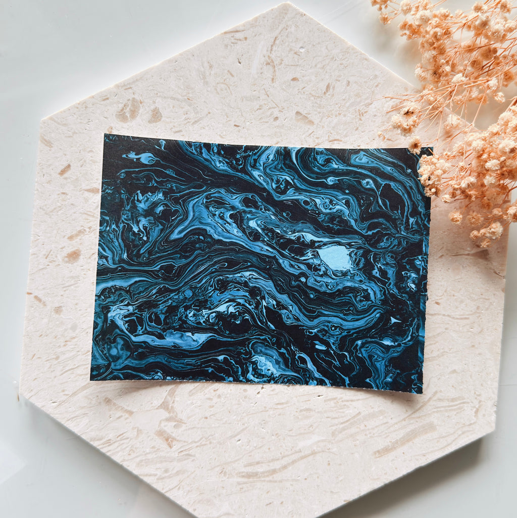 Polymer Clay Transfer Paper – Deep Blue Black Fluid Marble Swirl Design for Earrings & Jewelry Making – TP-478