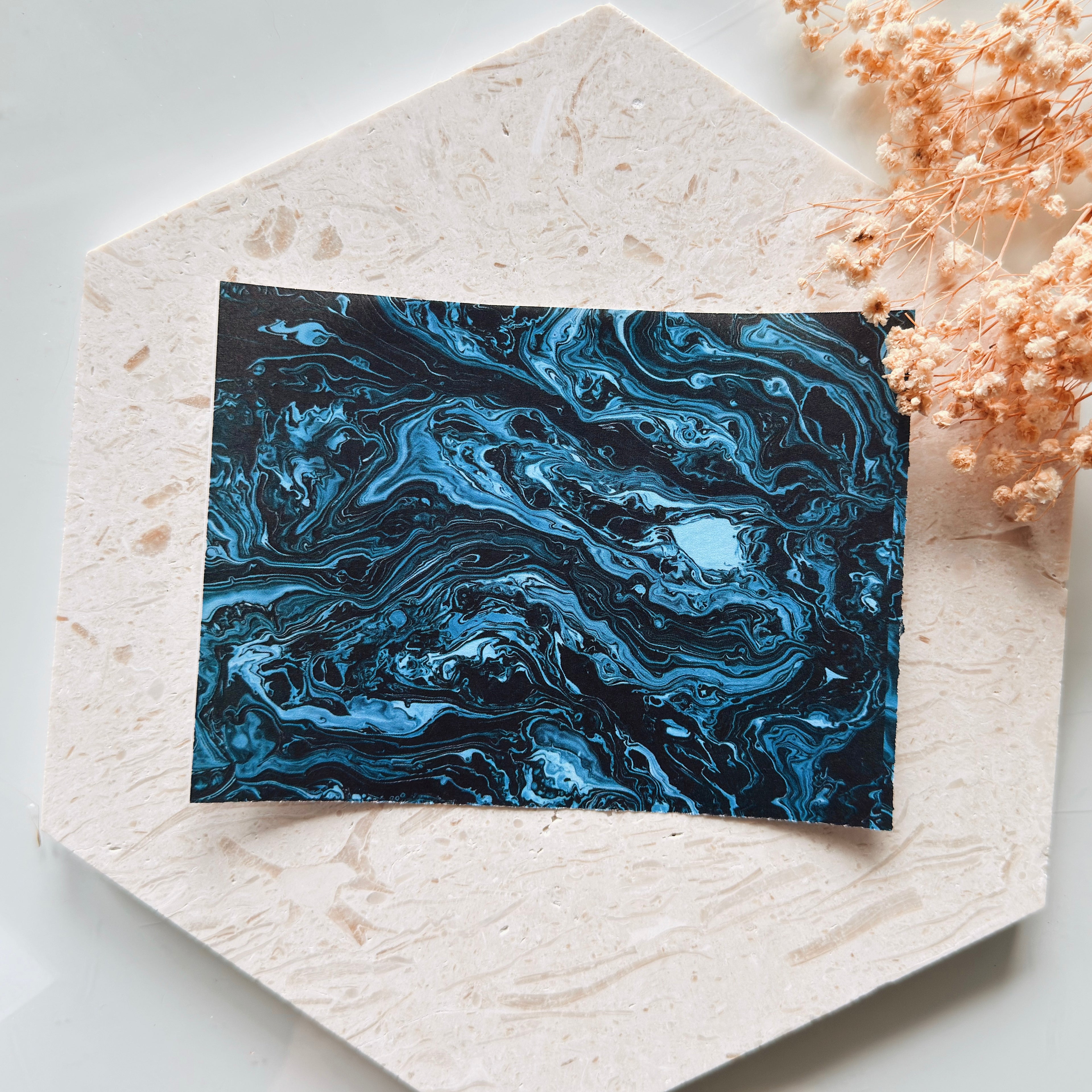 Polymer Clay Transfer Paper – Deep Blue Black Fluid Marble Swirl Design for Earrings & Jewelry Making – TP-478
