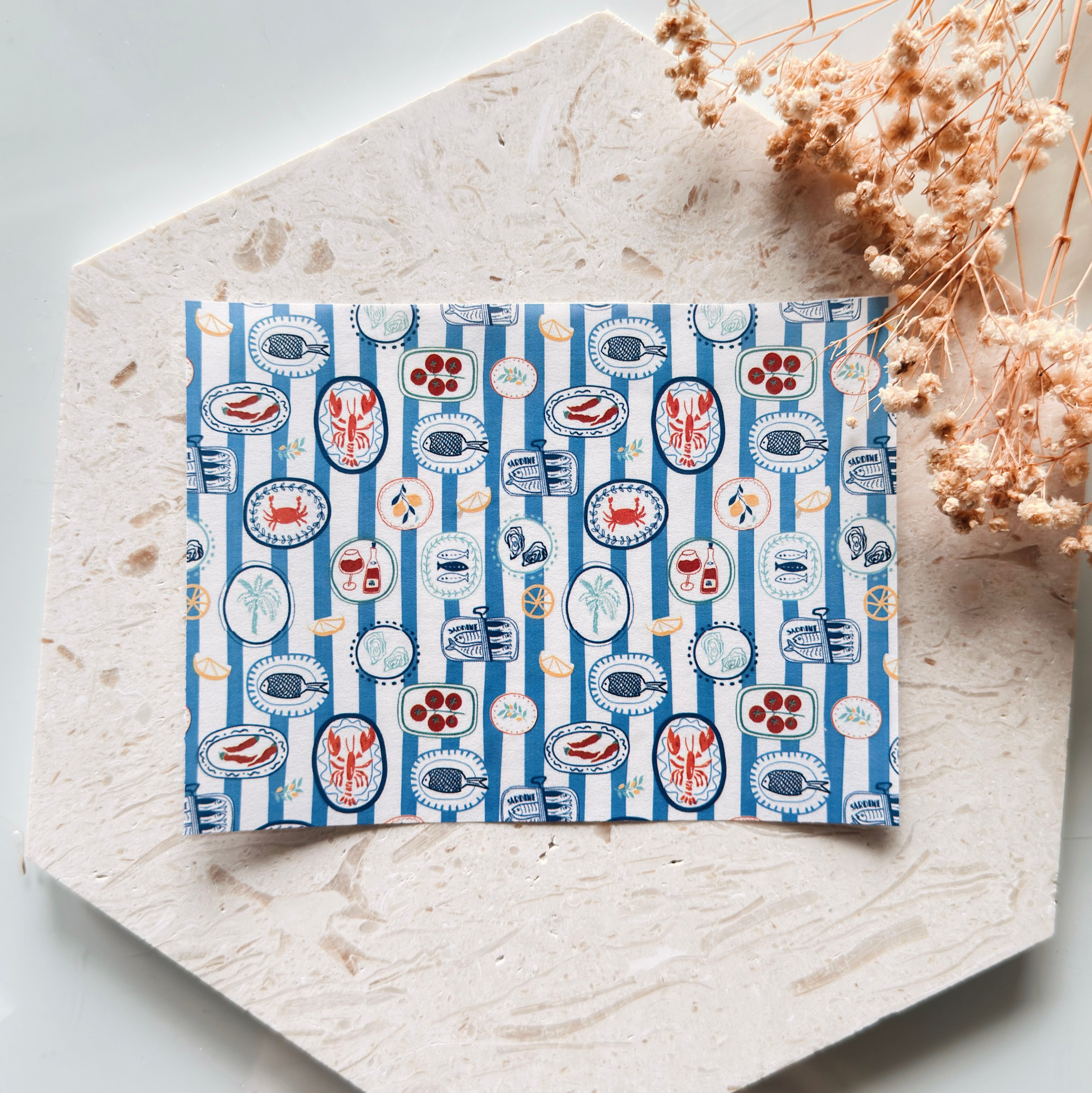 Polymer Clay Transfer Paper – Blue Seafood Plate Pattern for Earrings & Jewelry Making – TP-599