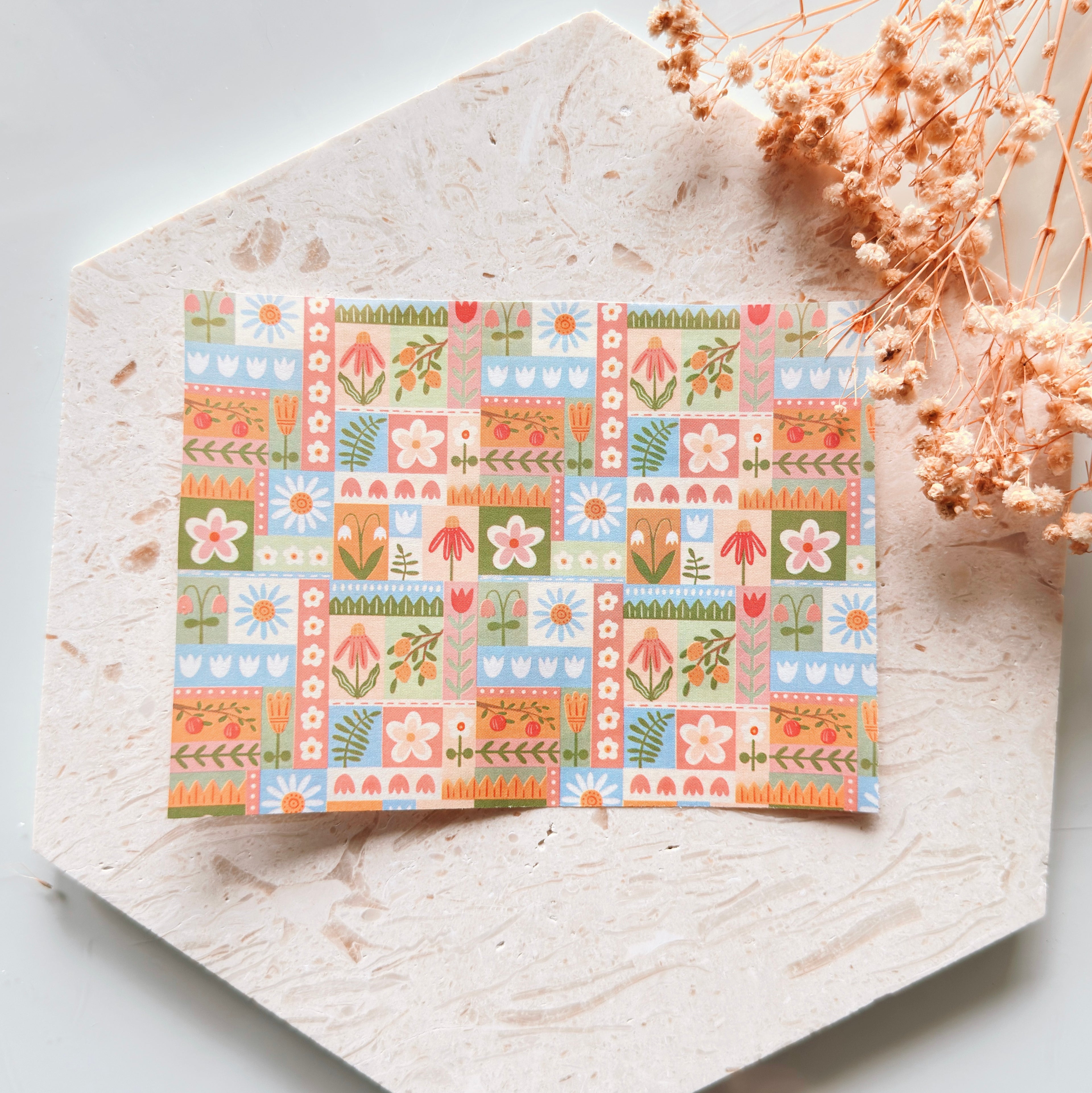 Polymer Clay Transfer Paper – Retro Floral Patchwork Pattern for Earrings & Jewelry Making – TP-574