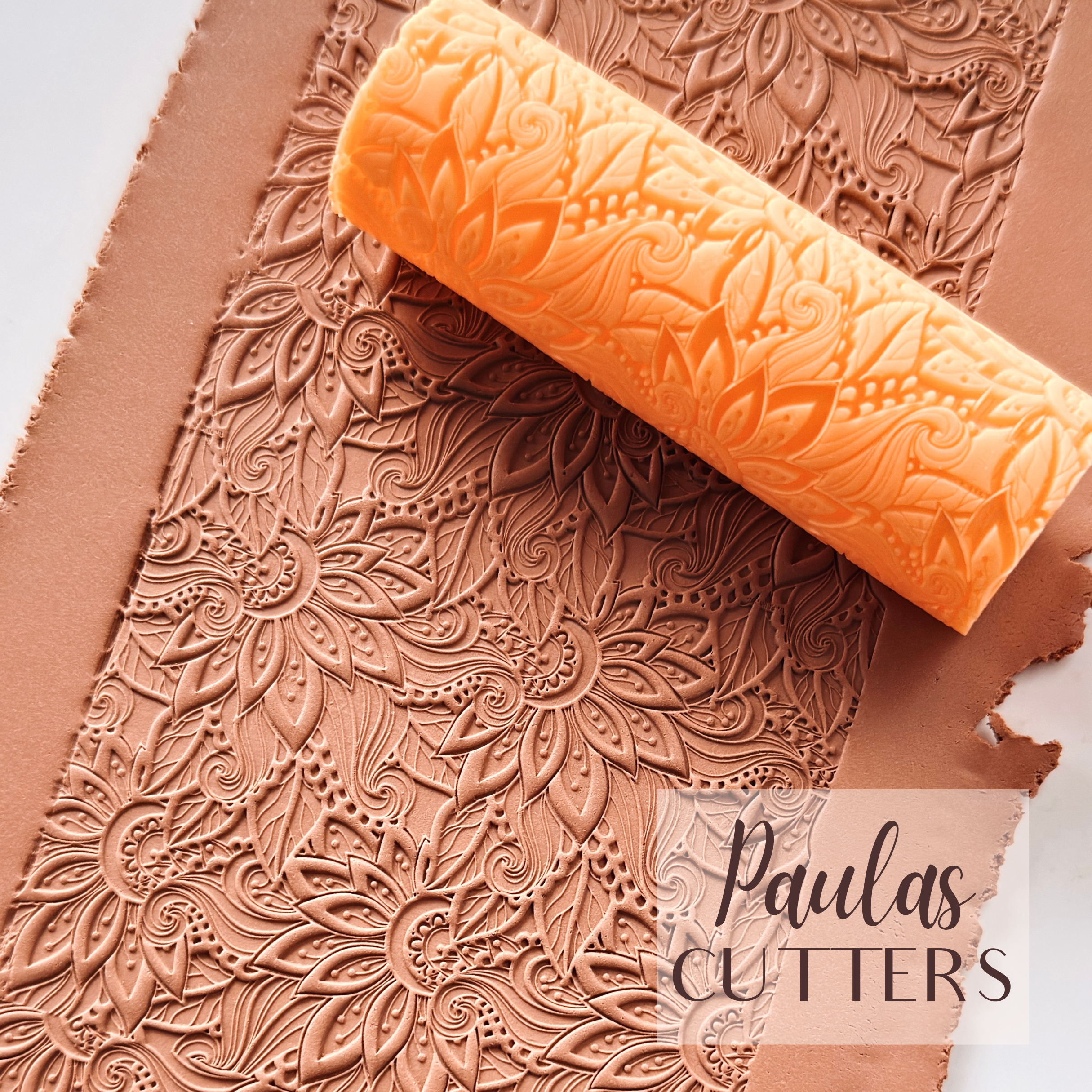 Rodillo de textura de arcilla polimérica – Patrón floral de mandala – Herramienta de arcilla para pendientes y joyas – R-347