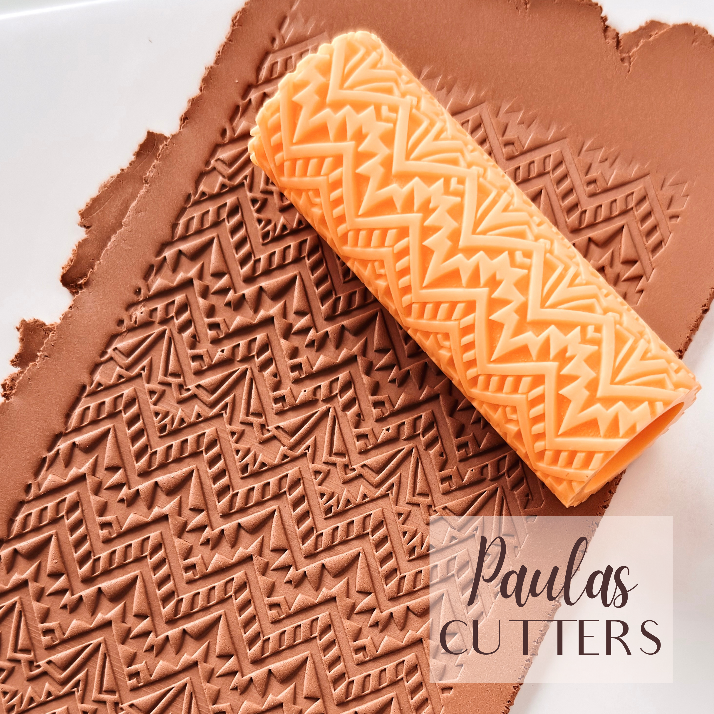 Rodillo texturizador de arcilla polimérica – Patrón zigzag tribal – Herramienta para arcilla para pendientes y joyas – R-349