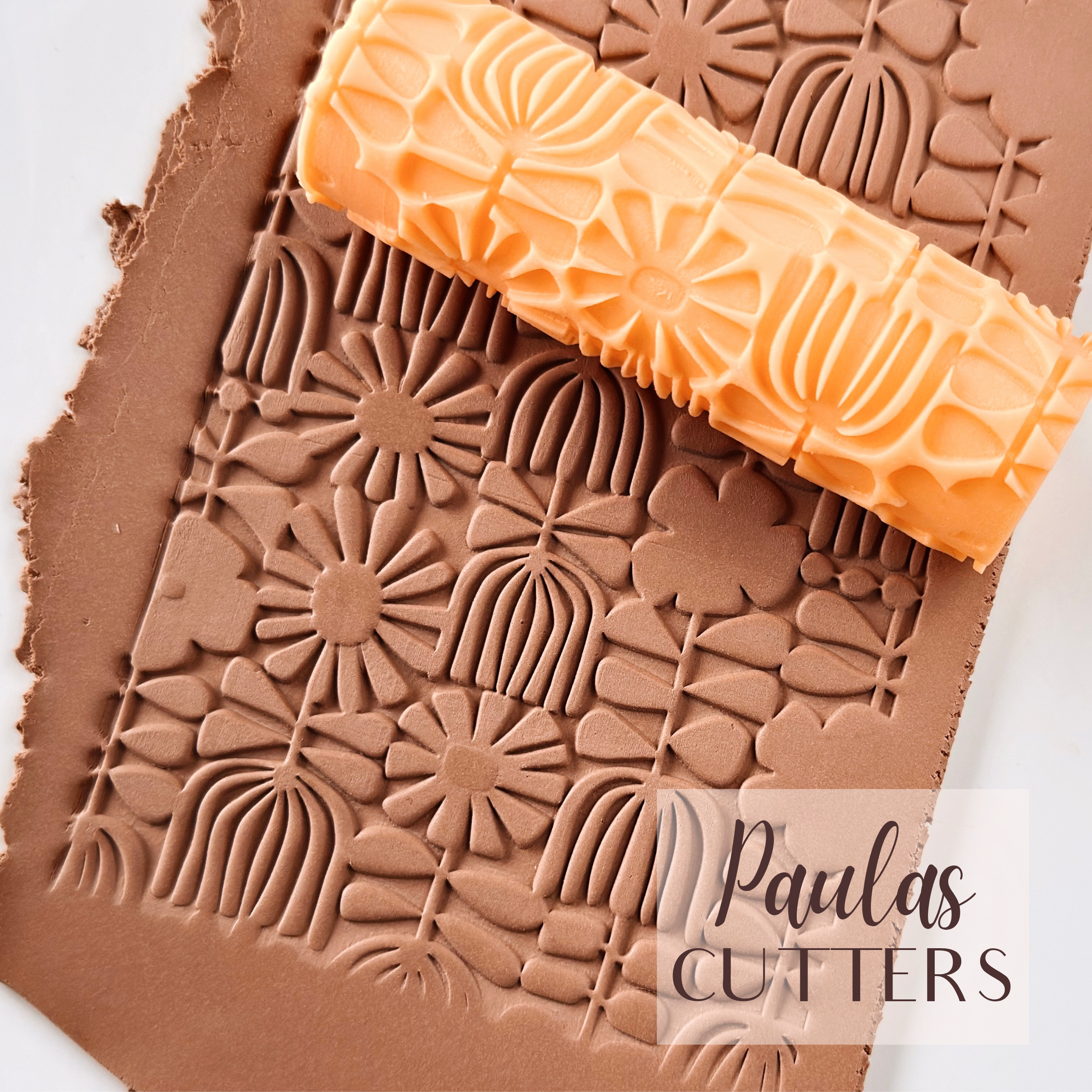 Rodillo texturizador de arcilla polimérica – Patrón de abanico floral – Herramienta para arcilla para pendientes y joyas – R-359