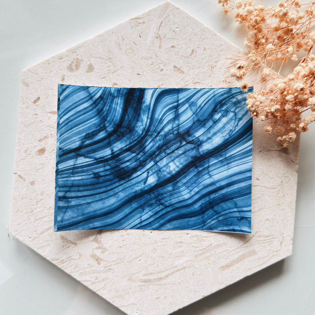 Polymer Clay Transfer Paper – Blue Stone Marble Fluid Line Texture Design for Earrings & Jewelry Making – TP-476