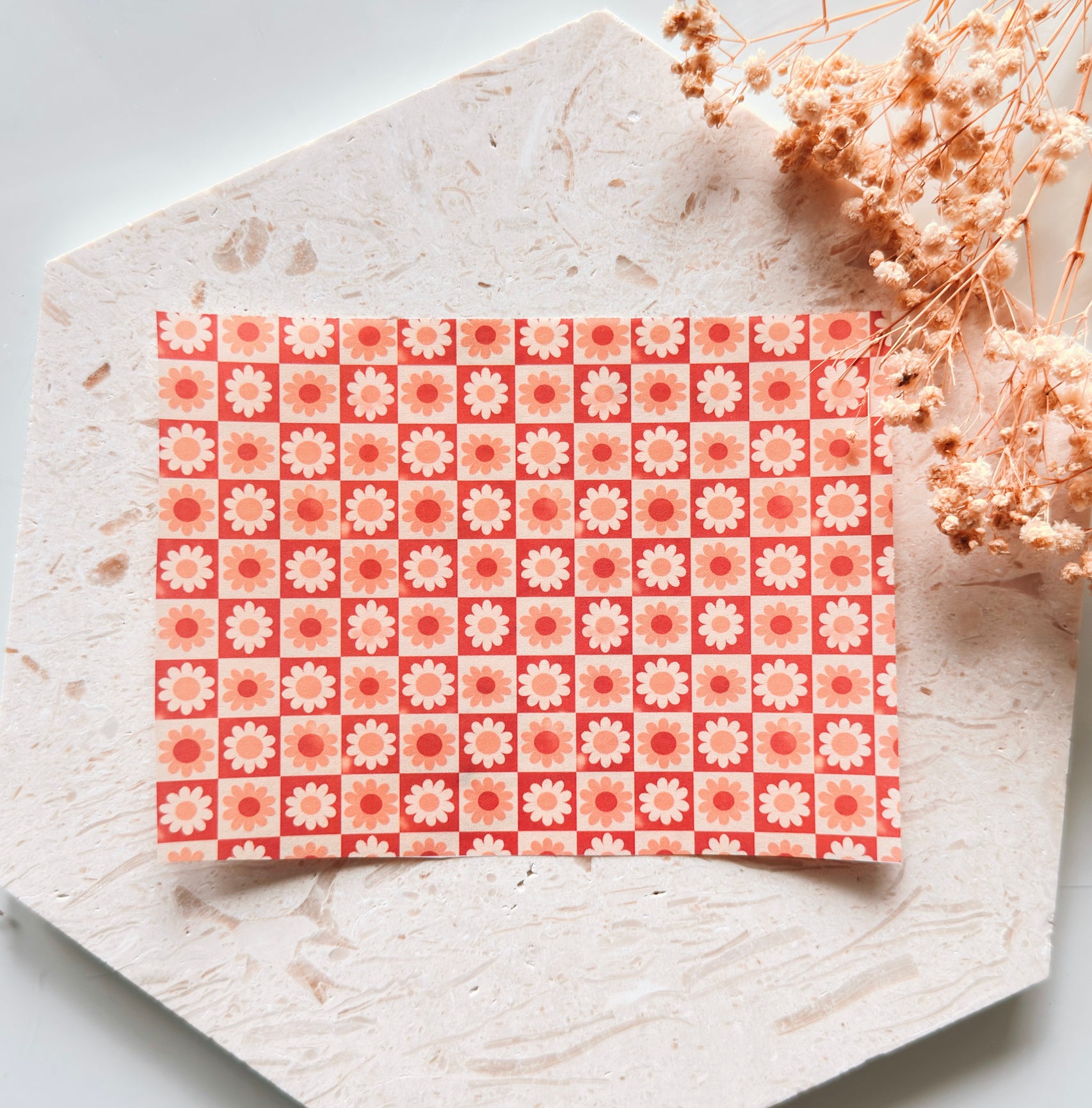 Polymer Clay Transfer Paper for Clay Earrings – Peach Daisy Tile Pattern Texture Sheet for Jewelry Making – TP-566