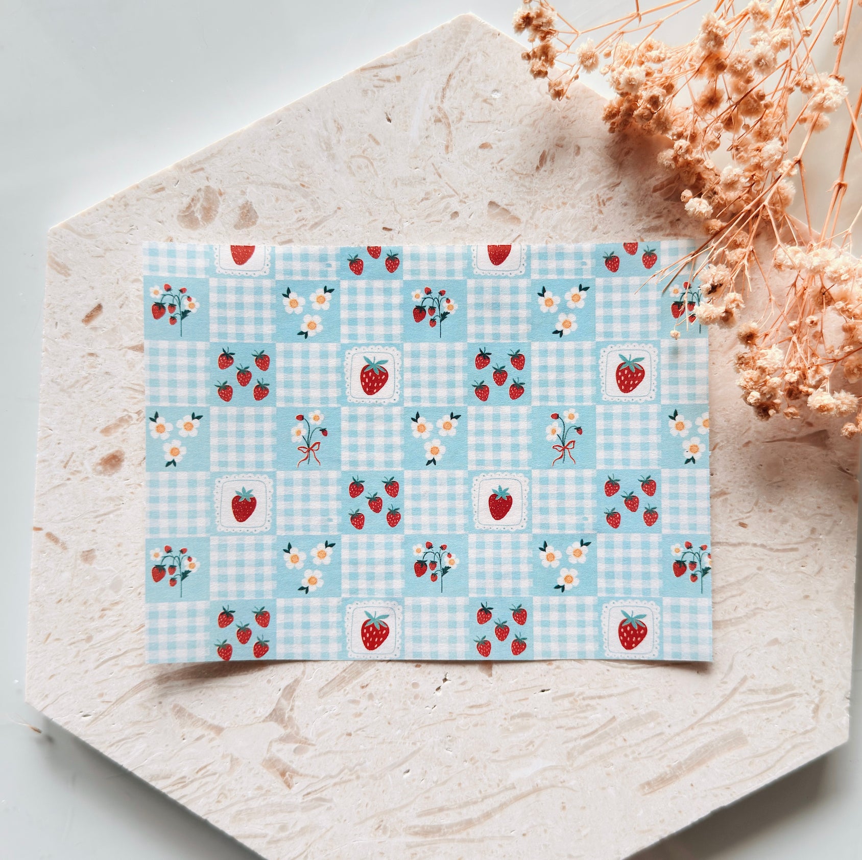 Polymer Clay Transfer Paper – Strawberry Gingham Pattern for Earrings & DIY Jewelry – TP-584