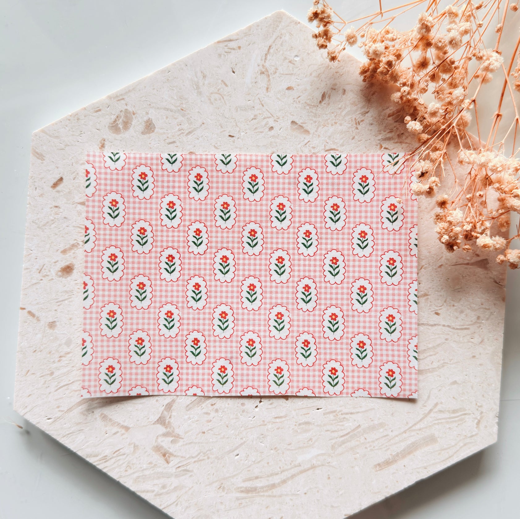 Polymer Clay Transfer Paper – Pink Gingham Floral Pattern for Earrings & Jewelry Making – TP-585