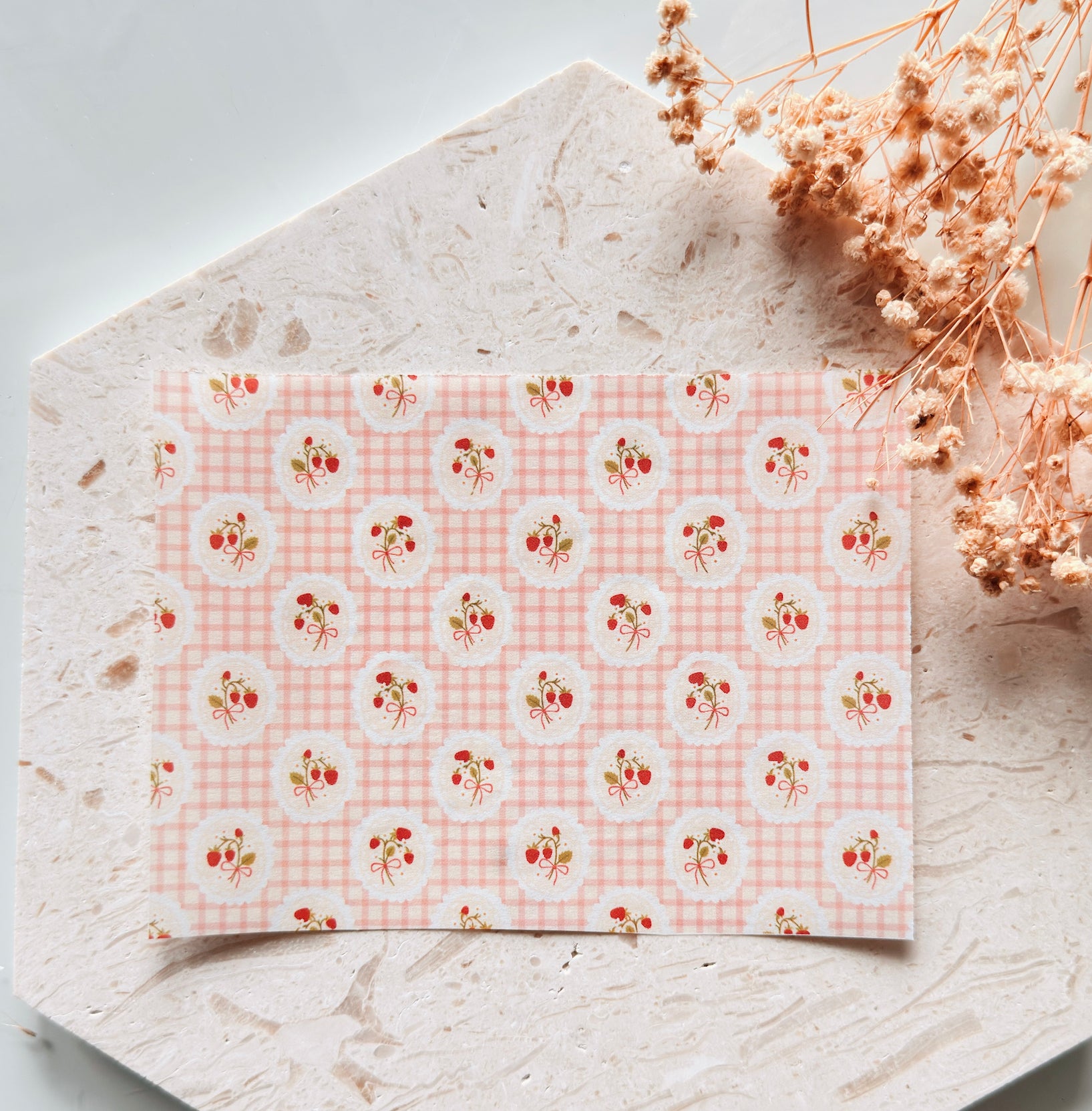 Polymer Clay Transfer Paper – Pink Gingham Strawberry Pattern for Earrings & Jewelry Making – TP-586