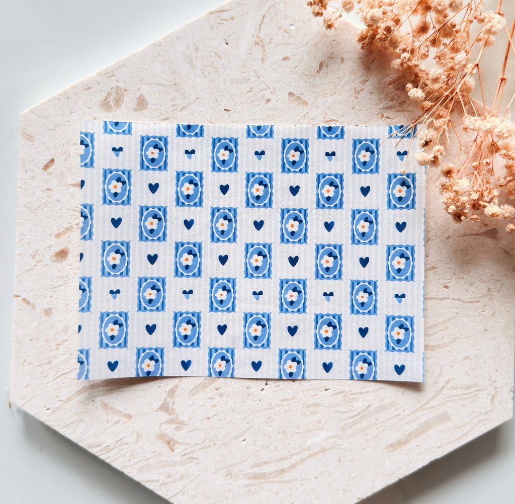 Polymer Clay Transfer Paper – Blue Daisy Heart Pattern for Earrings & Jewelry Making – TP-590